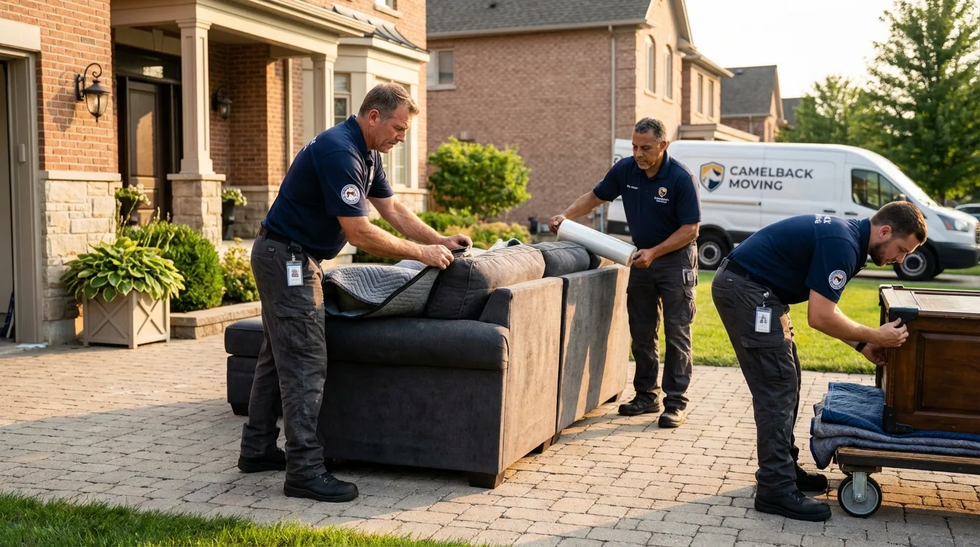 Large estate moving crew wrapping furniture in Kinderhook, NY