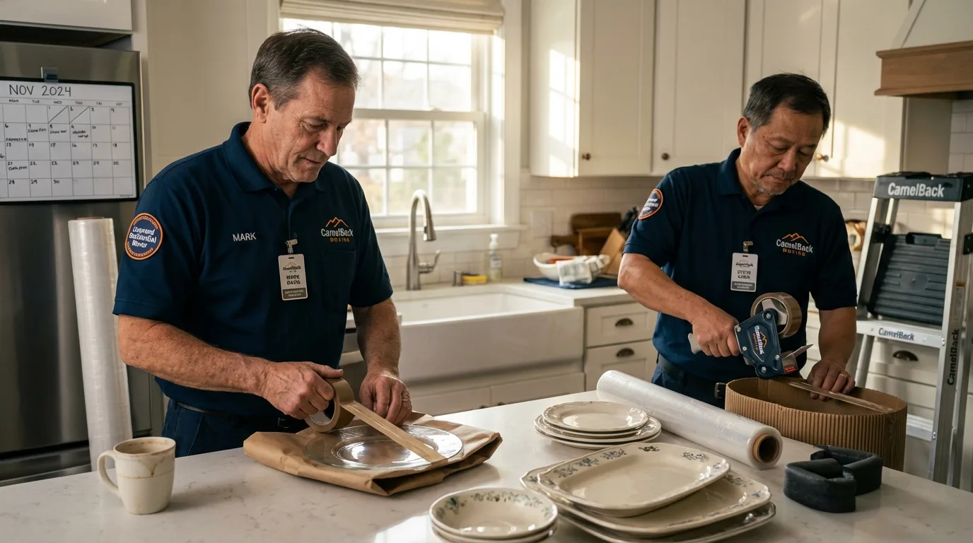 Professional crew packing kitchen dishware in Kinderhook, NY